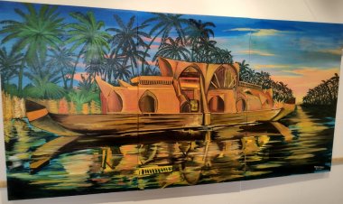 पानी के ऊपर तैरती एक हाउस बोट पेंटिंग में दिखा इस कलाकार का टैलेंट